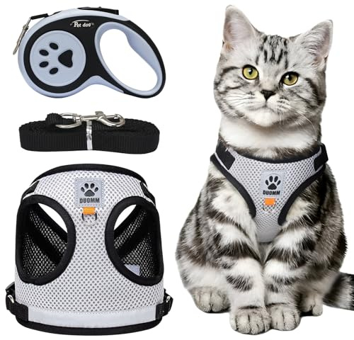 TPTGIAR Escape Proof Cat Harness and Lead Set Adjustable Escape Proof Kitten Harness and Lead Set Soft Mesh With Reflective Stripe and Adjustable Leash for Small Medium Cats Pets Walking