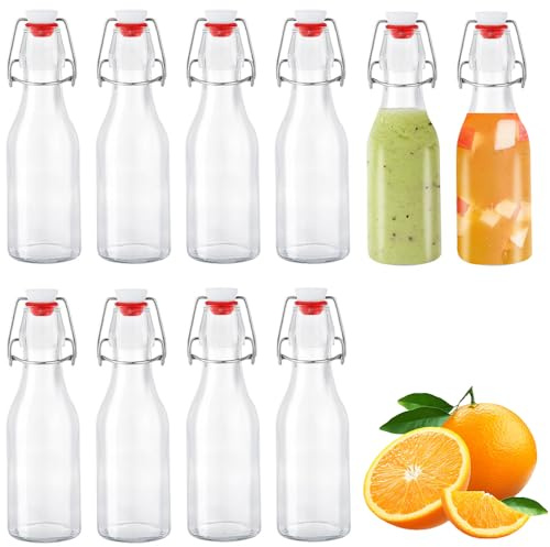 Roysmart 6 bottiglie di vetro, bottiglie di vetro da 250 ml, con chiusura a leva, piccole bottiglie da riempire, con chiusura a leva, da riempire, per olio, aceto, succo e limonata