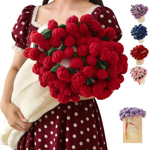 Flower Blanket, Bouquet Blanket, Flower Bouquet Blankets, Finished Handmade Needle Hook Blankets, for Valentine's Day, Mother's Day and Other Commemorative Day (Red, Diameter 60CM-22 flower)