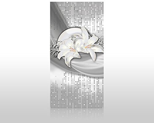 wandmotiv24 Duschrückwand abstrakte Lilien grau Silber 100 x 200cm (B x H) - Acrylglas 4mm M0524