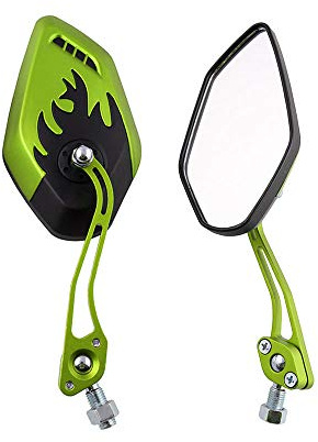 ESUPPORT Green Motorcycle Motorbike 8mm 10mm Rearview Side Mirror ATV Scooter Bike Flame Fire