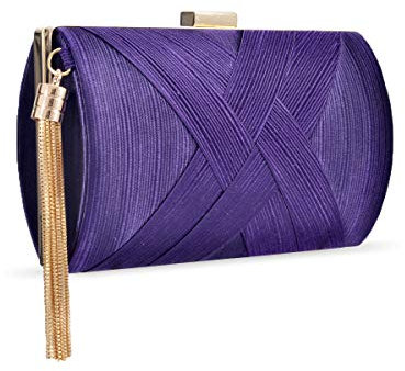 zebrum Bolso de mano de noche para mujer, bolso de noche de diseñador, bolso de mano de fiesta para mujer, Elegante borla púrpura, Talla única