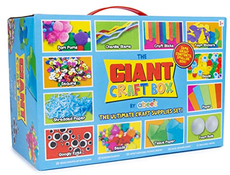 abeec Giant Craft Kit for Kids | 1000+ Piece Art & Craft Supplies Box | DIY Arts Set with Pom Poms, Beads, Stickers & More | Creative Activities for Boys & Girls | Gift for Ages 5+