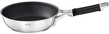 RÖSLE SILENCE PRO Bratpfanne, Pfanne mit kratzfester Premium-Antihaftversiegelung ProResist, Silikongriff, 20 cm, Edelstahl 18/10, induktionsgeeignet, spülmaschinengeeignet, Silberfarben/Schwarz