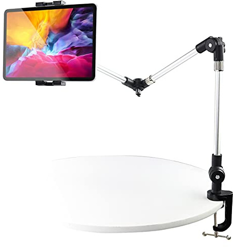 Supporto Tablet con Braccio Lungo, woleyi Porta Tablet da Letto Tavolo Cucina, Regolabile Supporto Telefono in Alluminio per iPad Pro 12.9 Air Mini, Galaxy, Switch, iPhone 4-13 Cellulare e Tablet