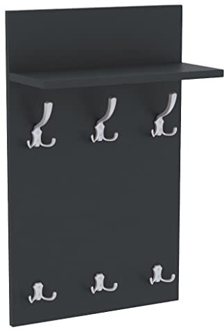 AKKE Garderobenpaneel Wandgarderobe Mit Ablage Wandpaneel Garderobe PVC Medi 70x40 cm ALUMINIUM | ANTHRAZIT