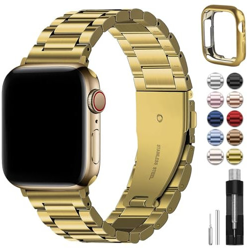 Fullmosa Metallarmband Kompatibel mit Apple Watch Armband 40mm 42mm(Series 11 10) 41mm 38mm Damen Herren, Edelstahl Bands für iwatch SE 3 2 1 Series 11 10 9 8 7 6 5 4, Gold