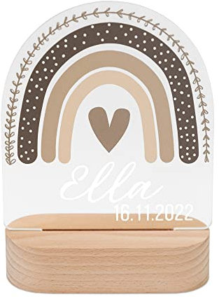 wunderwunsch - Personalisiertes Nachtlicht für Babys - Individuelle Nachttischlampe für Kinder - Personalisierte Geschenke Kinder - Babygeschenk - Geschenk zur Geburt, Bambus + Acrylglas