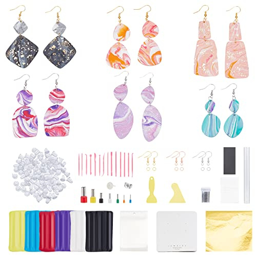 WEBEEDY DIY Polymer Clay Earring Kit with 18 pcs Clays Cutters, 6 pcs Oven Bake Clays, Polymer Clay Earrings Jewelry Making Supplies Ideal DIY Art Craft Gift for Adults