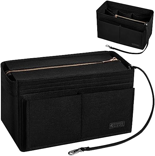 Ropch Handtaschen Organizer, Filz Taschenorganizer Bag in Bag Innentaschen Handtaschenordner mit Abnehmbare Reißverschluss-Tasche und Schlüsselkette (Schwarz 1, L)