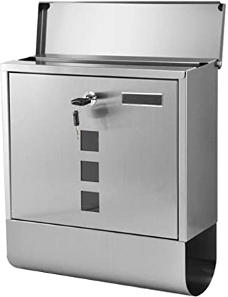 DITUDO Buzones Americanos Buzón Acero Inoxidable, Caja De Periódicos Colgante En La Pared con Cerradura Llave, Buzón De Gran Capacidad, Caja De Comentarios De Buzón con Compartimento De Periódicos