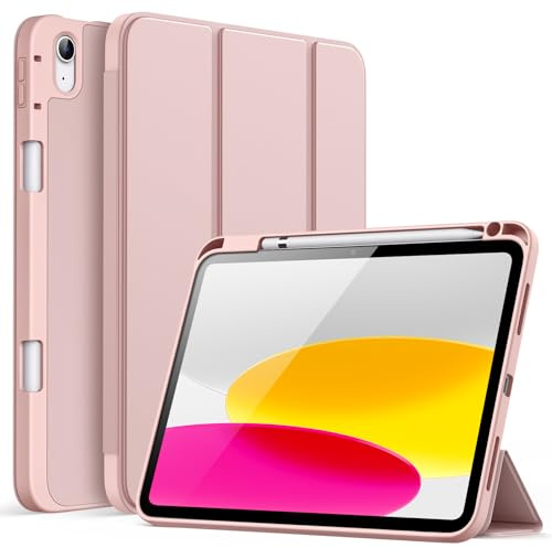 JETech Hülle für iPad (A16) 11./10. Gen, Roségold | Für 2025/2022 Modell, Weiches TPU, Pencil Holder, Dreifach-Ständer, Stoßfestes Leichtdesign