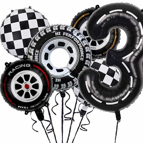 XXL-Ballon-Set * RACING CARS * als Deko für Kindergeburtstag und Mottoparty | Zahlen von 1 bis 9 | Formel Rennautos Geburtstag Party Kinder Ballondeko Partydeko, Edition: 3. Geburtstag