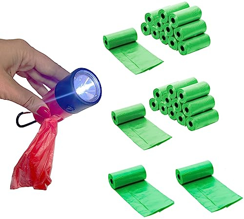 Dispensador de bolsas con linterna LED, de plástico, 11x7 cm, colores rojo o azul, incluye 405 bolsas higiénicas resistentes CoolDreams