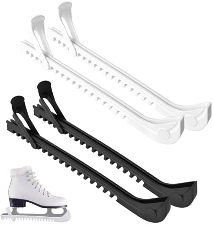 Lot de 2 paires de protections de patins à glace avec sangles de talon serrées, protection réglable pour patinage sur glace, patins artistiques, hockey (noir, blanc)