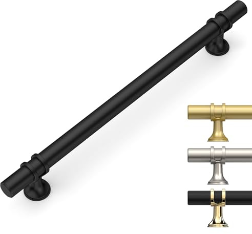 9BUILD 10 Pack Black Cupboard Handles - 192MM Matte Black Long Handles for Kitchen & Wardrobe Cabinet Doors
