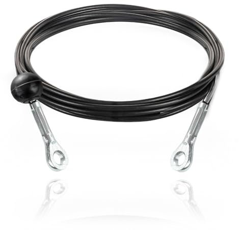 DQ-PP Stahlseil ummantelt mit Ösen und Ballstopper für Fitnessgeräte | 5mm / 6,5mm | 6m | 7x19 | Drahtseil | Gym Kabel | Schwarz | Fitness | 600cm