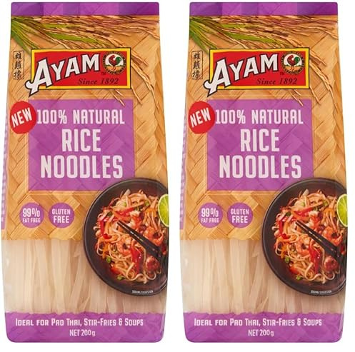 AYAM Nouilles de Riz | 100% Naturelles | Sans Gluten | Faciles et Rapides à Cuisiner Chez Soi | Prêtes en 4min | Sautées | Pad Thaï | Sans Conservateurs ni additifs - 200g - 1pc (Lot de 2)