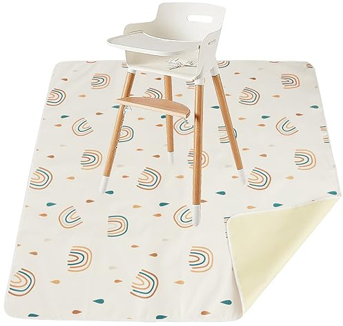 Alfombrilla de salpicaduras para silla alta, 110 x 110 cm, impermeable, antideslizante, alfombrilla portátil para silla alta, tapete de alimentación reutilizable para bebés, tapete de suelo para