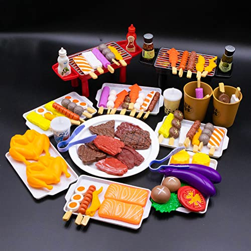 80pcs BBQ Pretend Play Food Toy Grill Playset Interactive Toys Realistic Barbeque Learning Cooking Set Tools Accessories for Kids Boys Girls Toddlers Ages 3+