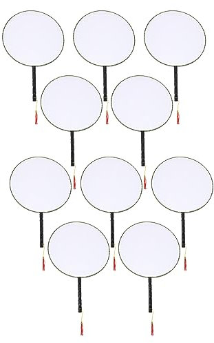 Xptieeck Handbemalte Fächer aus Seidentuch, , Kunststoff, Handgriff, rund, 21 cm, 10 Stück