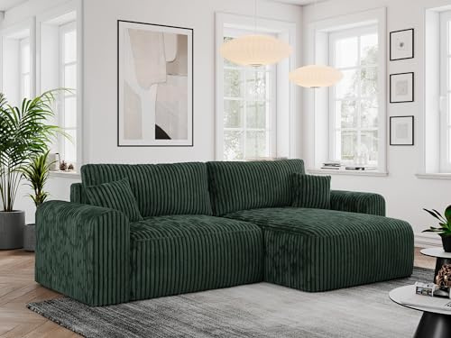 MKS MEBLE Ecksofa Nelson L-Form mit Schlaffunktion & Bettkasten, Schlafcouch 140x225 cm, Wellenfedernfür, Sofa für Wohnzimmer, Couch mit Schlaffunktion - Grün Cord