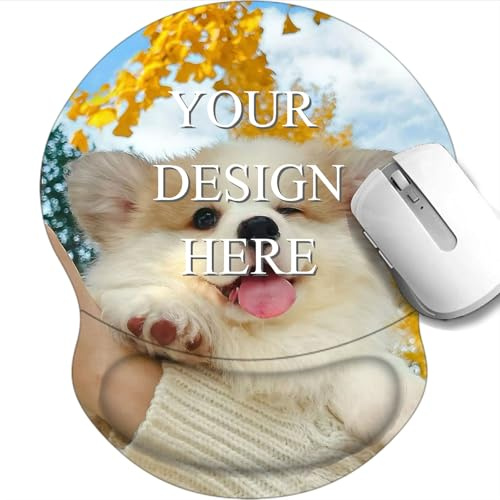Tapis de Souris Personnalisé Ergonomique Avec Support de Poignet - Ajoutez Photos et Texte, Base Antidérapante, Coussin en Gel Confortable pour Bureau