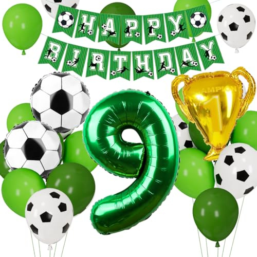 Cadimus Palloncini Calcio 9 Anni - Decorazione Verde per Compleanno, Addobbi Festa