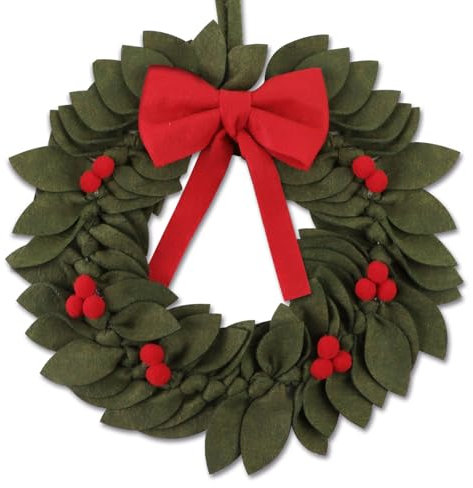 BETESSIN Türkranz Weihnachten - Filz Weihnachtskranz mit roter Schleife - Weihnachtsdeko Tür - Origineller Weihnachtskranz für Tür, Fenster, Wand - Skandinavische Deko Weihnachten - Grün, ⌀28cm