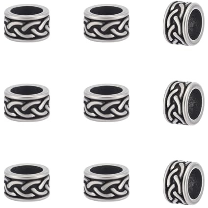 UNICRAFTALE 10 Stück europäische Perlen, edelstahl Antik Silber, tibetischer Stil, metallperlen Säulen Abstandshalterperlen, 8,5mm großes Loch, für Haar, Bart, Armbänder, Schmuckherstellung