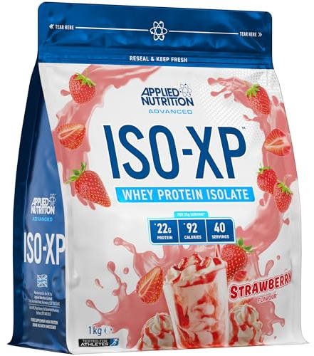 Applied Nutrition ISO-XP Whey Protein Powder – 22g Protein, Low Fat, Low Carb Whey Isolate Protein Powder, Rich in Amino Acids, Grass-Fed, Soy Free, Halal Certified (1kg - 40 Servings) (Strawberry)