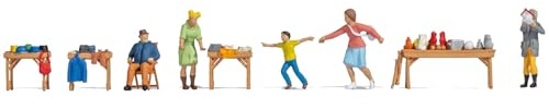 NOCH Figuren-Themenwelt „Flohmarkt“, handkolorierte Hobby-Figuren aus Kunststoff für die Spur H0, ideales Zubehör für Modellbahnen