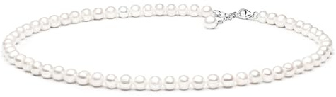 Gaura Perlenkette Damen – Weiße runde Süßwasserperlen 6,5–7,5 mm • 45–48 cm variierbar • 925 Sterling Silber • Handgefertigter Perlenschmuck – Elegant & zeitlos