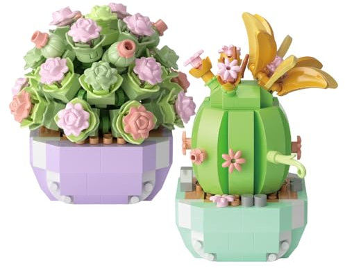 Xbessc 2 Stück Mini Blüte Succulent Bonsai Bausteine Pflanzen Klemmbausteine Blumen Künstliche Blumen Sukkulenten Bausteine Set für Home Dekor Botanical Collection Geschenk