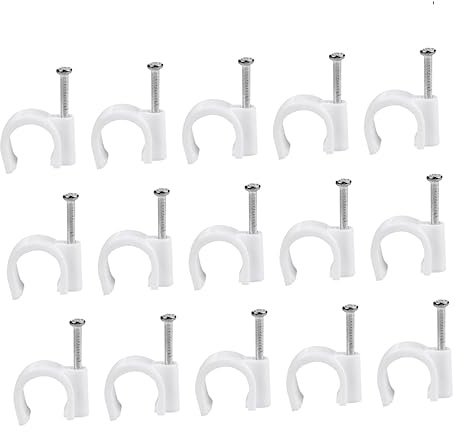 Tofficu Morsetti in Pvc 16mm Chiodi in Acciaio, Supporto Da Parete Per Tubi Elettrici, Clip Fermacavi Resistenti Per Impianti Domestici, Confezione Da 100 Pezzi, Fissaggio Sicuro Per Tubi Pex e Cavi