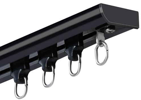 Carril de cortina, riel de cortina de techo, riel de cortina separador de habitación, montaje en techo, conjunto de rieles de cortina deslizantes de 70 a 600 cm con ruedas silenciosas (negro, 240 cm x