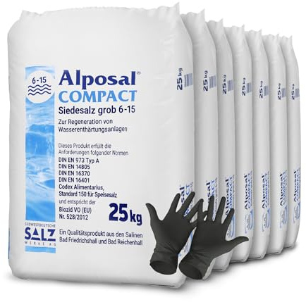 Alposal Compact Broxo 6-15 Regeneriersalz Körner 100 kg Poolsalz Schwimmbadsalz Wasserenthärteranlagen inklusiv 1 Paar ARNOMED Einweghandschuh