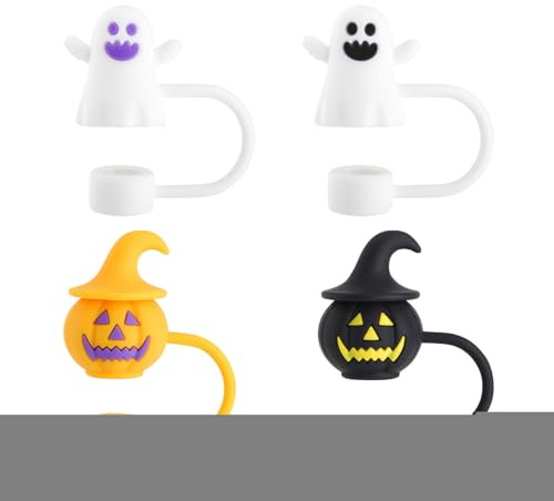 Décoratifs de Paille Halloween - Décors Réutilisables Citrouille Fantôme pour Pailles à Boire - Accessoires Effrayants 4 Pièces pour les Tasses, Verres et Bouteilles d'Eau pour Fêtes, Festivals et Rep