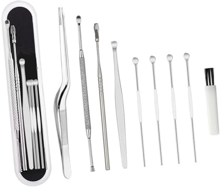 ARTSEWPLY 8 piezas Limpiador de Cera de Oído Acero Inoxidable con Diseño Antideslizante y Espiral para Masaje Herramienta para Limpiar Orejas con Caja de Almacenamiento Portátil