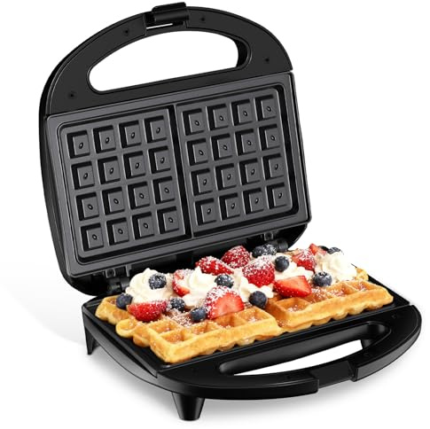 YASHE Belgian Waffle Maker, Dual Non-Stick Waffle Iron with Automatic Temperature Control, LED Indicator & Cool-Touch Handle, 750W, Easy to Clean Compact Waffle Machine for Home Breakfast