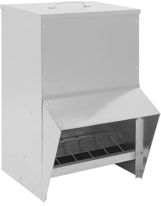 Futterautomat Hühner, 35x26x54.5cm Hühner Futterautomat, Hühnerfutterautomat aus Metall, Hühnerfutterautomat für Enten, Hühner, Hühnerfutterautomat mit Deckel