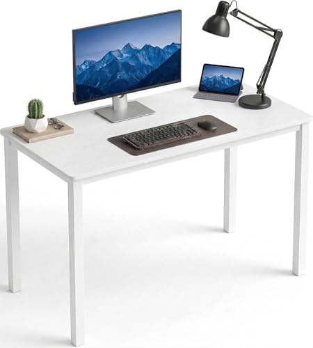 Blisswood Computer Desk 100 x 50 x 75 cm, Office Desk for Home, Small Study Writing Table, Wooden PC Desk with Metal Frame for Bedroom, Living Room & Workstation, White