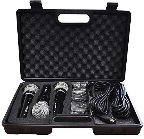 SoundLAB G148KB Dynamic Vocal Microphone Set with 3 Wired Plastic Microphones, 2.8m XLR Leads, Adjustable Holders and Carry Case for Karaoke, Vocal and Instrumental Applications