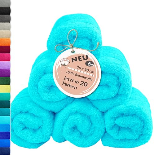 Lashuma 6X Kinder Waschlappen 30x30 cm, London Badezimmer Frottee Gästetücher Türkis - Lagunen