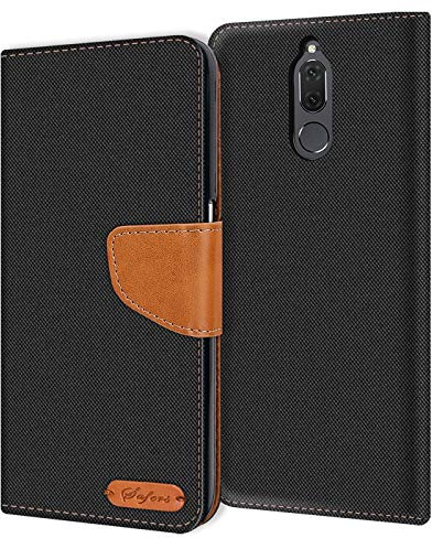 Verco Coque pour Mate 10 Lite, Étui Portefeuille Compatible avec Huawei Mate 10 Lite Case Textures de Fibre Housse de Protection, Noir