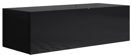 MB Muebles Bonitos, Mueble TV Colgante Luke H1 para Salón Moderno, Mueble Suspendido en Pared, Diseño Modular con Puerta Abatible, Melamina Brillo, Negro, 100x30x40 cm