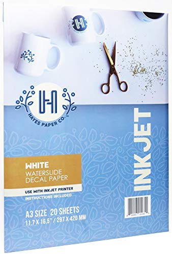 Hayes Paper Waterslide Aufkleberpapier, Tintenstrahlweiß, 20 Blatt, Premium-Wasserschiebe-Transferpapier, hellweiß, A3-Größe, 20 x 41 cm