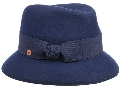 Mayser Charlotte Soft Wool Damenhut Filzhut Glockenhut Wollhut Damen - Made in The EU mit Ripsband Winter Herbst-Winter - One Size blau