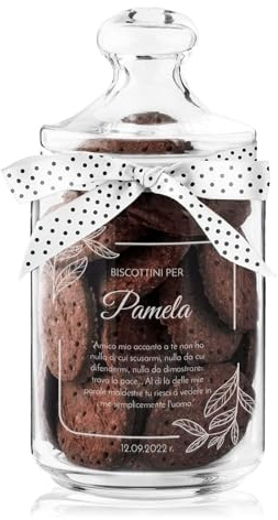 Maverton Biscottiera in vetro, capienza 1L, incisione personalizzata | Chiusura ermetica, dimensioni 21 cm x 8,5 cm, perfetta idea regalo per la Donna, willow
