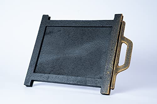 SEZAM Drosselschieber zur Luftregulierung aus Gusseisen, Rauchgasdrosselung, Kaminschieber - für Pizzaofen - Brotofen - Steinofen - Holzofen, 32 x 1,7 x 25,5 cm, altgoldfarben bemalt